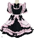 メイド服 ウェイトレス コスプレ ゴスロリ 半袖 可愛い ピンク ブラック ハロウィン 仮装(ブラック/ピンク, 2XL)