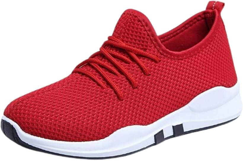 Women's Sneakers, Sports Shoes, Knit Platform, Slip-on, Walking Shoes, Breathable, Non-slip, Running Shoes (Red, 25.0 cm)