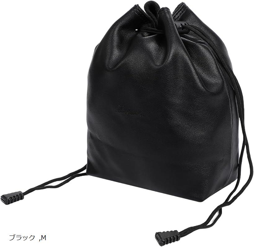 カメラバッグ 巾着バッグ 一眼レフ ケース 小型 おしゃれ 軽量 (ブラック, M)