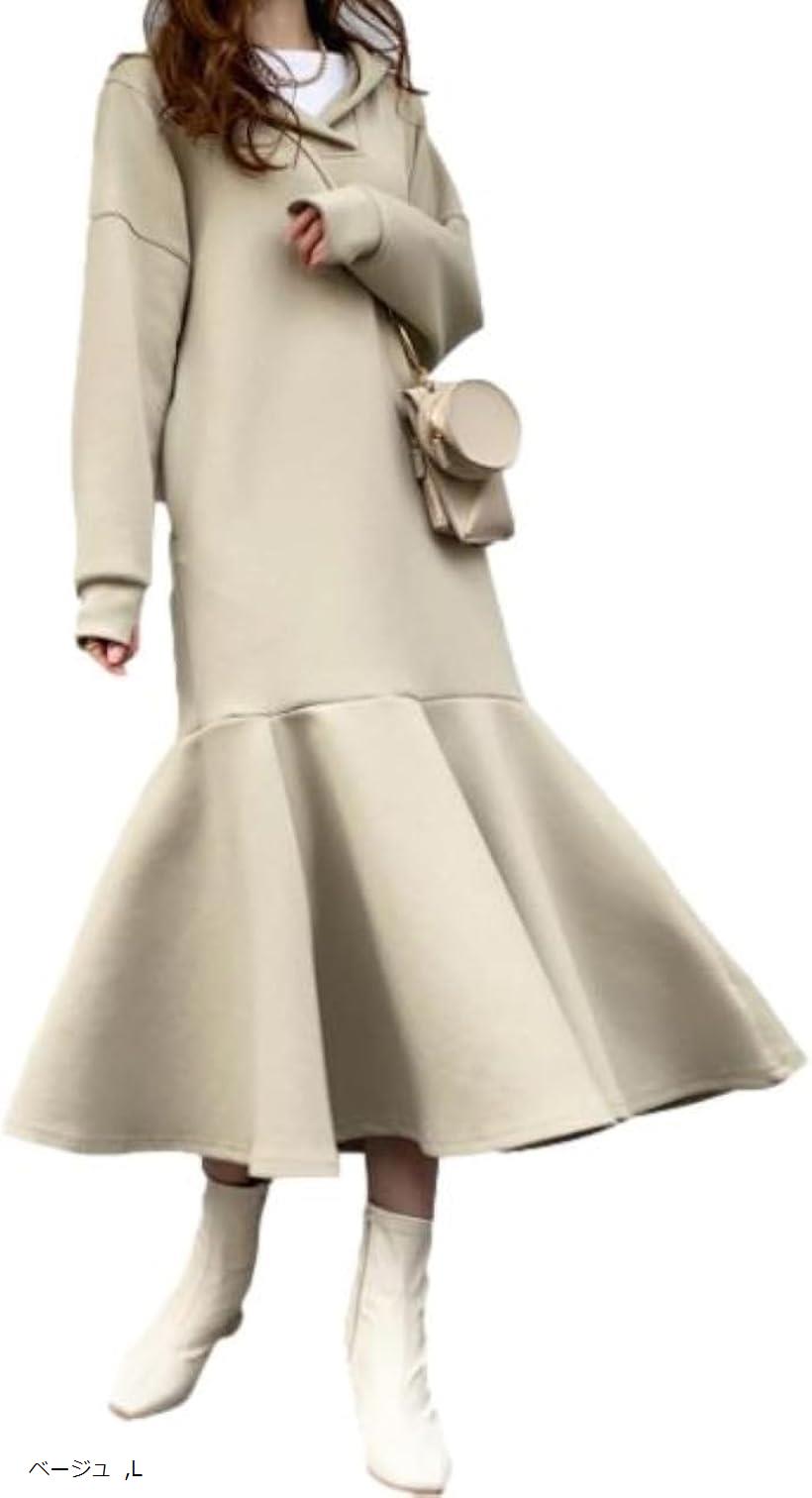 ジェイスコット ワンピース レディース マーメイド ミモレ丈 フード付き パーカー Vネック 長袖 ポケッ..