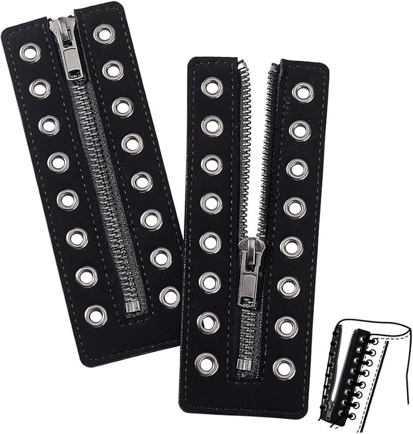 2ペア 50x175mm ブーツジッパー 合金ループ ジッパーファスナー 革靴ジッパー スエード ブーツ用 靴紐なし 8ホール ブラック 交換用 修理用