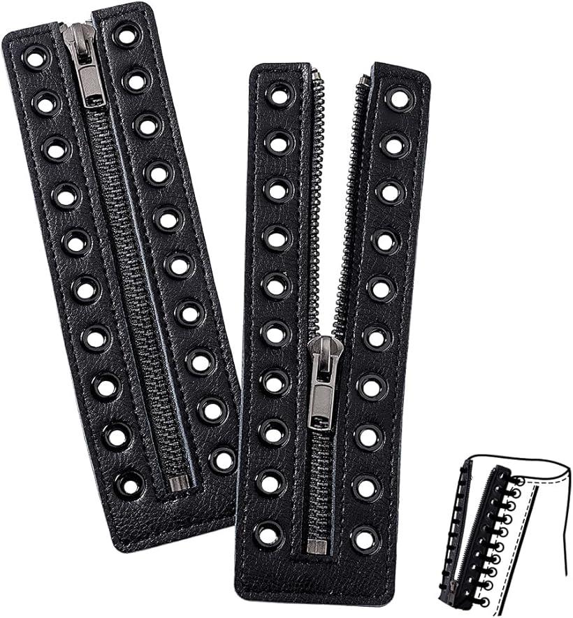 2ペア 50x175mm ブーツジッパー 合金ループ ジッパーファスナー 革靴ジッパー ブーツ用 靴紐なし 10ホール ブラック 交換用 修理用