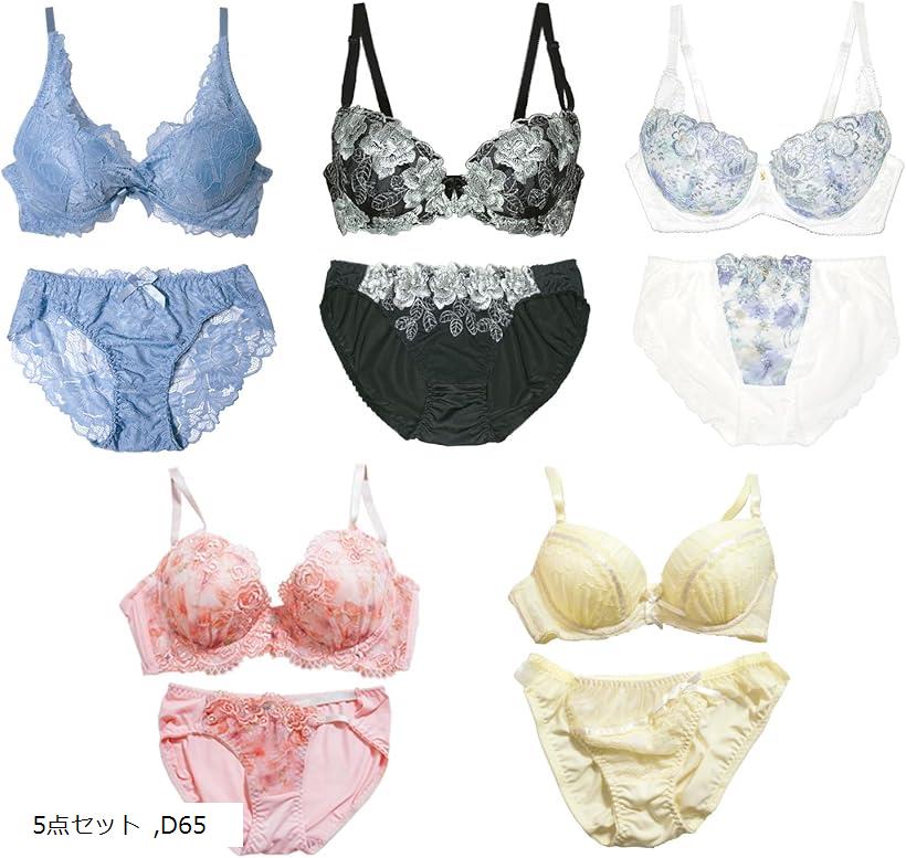 レディース ブラジャー ショーツ 福袋 女性 下着 上下 セット (5点セット, D65)