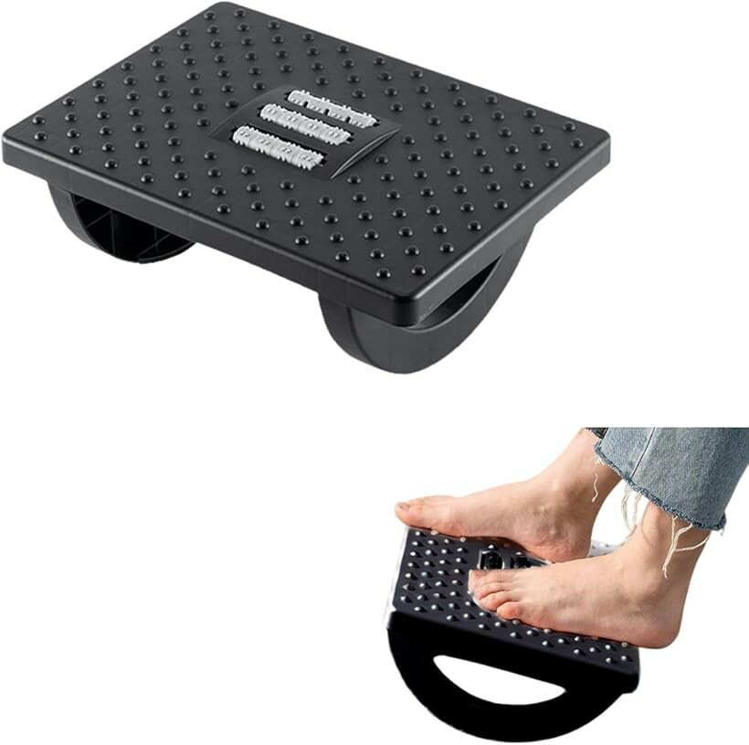 フットレスト デスク下 足置き デスクワーク 足ツボ ローラー 180°スイング 滑り止め付き オフ ...