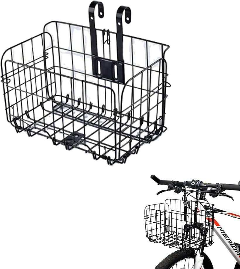 自転車 折りたたみカゴ かご 前カゴ 自転車カゴ クロスバイク マウンテンバイク 後付け簡単 大容量 高さ調整 耐荷重20kg (ブラック, 20cmx36cmx23cm)