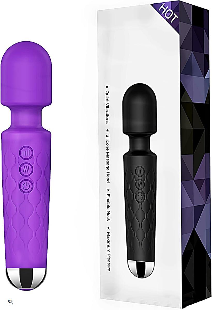 ハンディマッサージ リフレッシュ リラックス 20パターン 8段階調節 USB充電 コードレス(紫, 20.5cm)