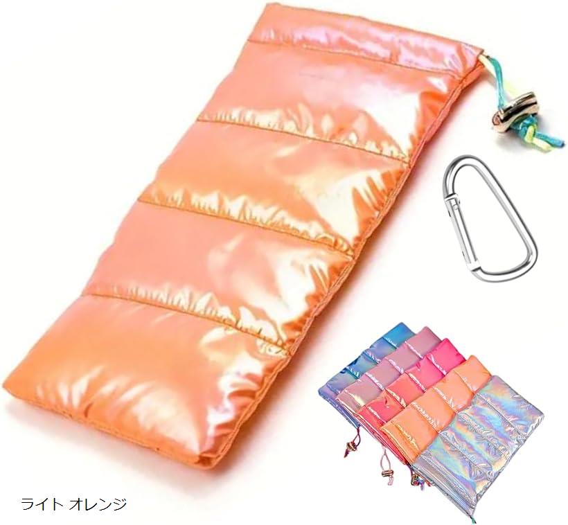 スマホ 巾着 スマホ入れ 巾着袋 メガネケース ソフト カラビナ ミニポーチ 小物ポーチ (ライト オレンジ)