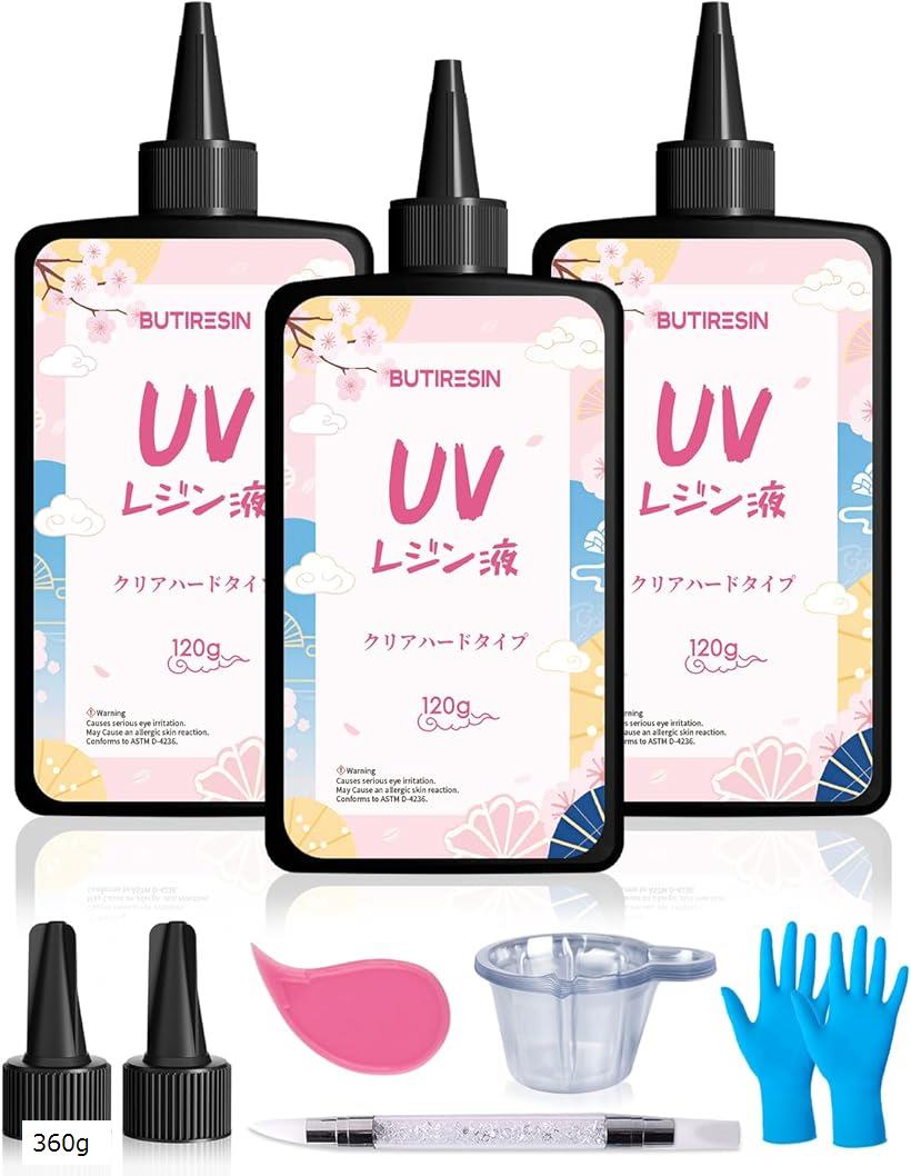 UVレジン液 360g 大容量 高い透明 急速に硬化 詰替用 クリアハードタイプ 幅広い用途とDIY 操作アクセ..