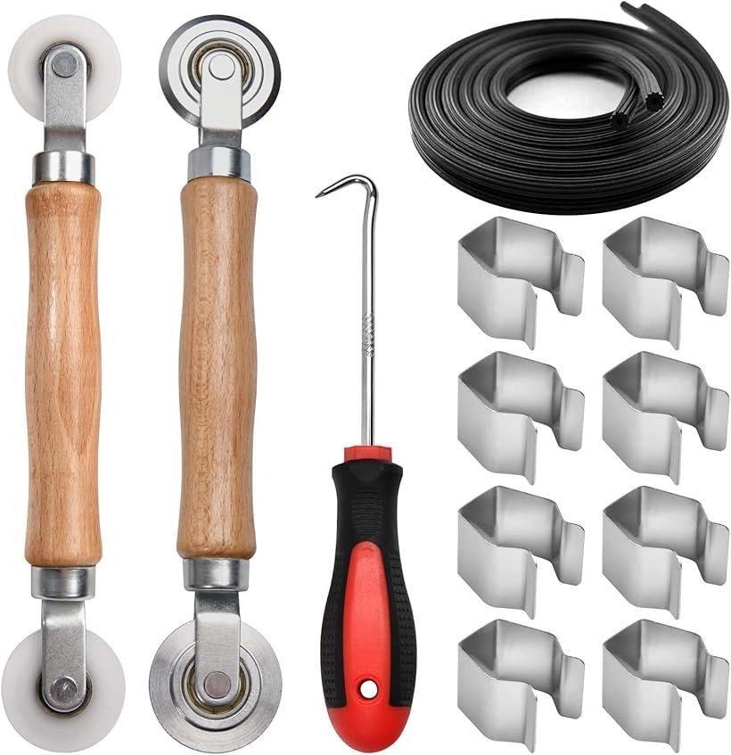 網戸張り替えセット 12点セット ナイロン 金属 網押え 両面スクリーンローラー 細溝 押えストリップ引..