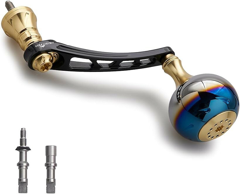 Boat Fishing - 65-70mm可変 リール ハンドル 38mm ノブ搭載 シマノ Shimano ダイワ Daiwa 通用 スピニングリール Aurora Series (ブラック＆ゴールド)
