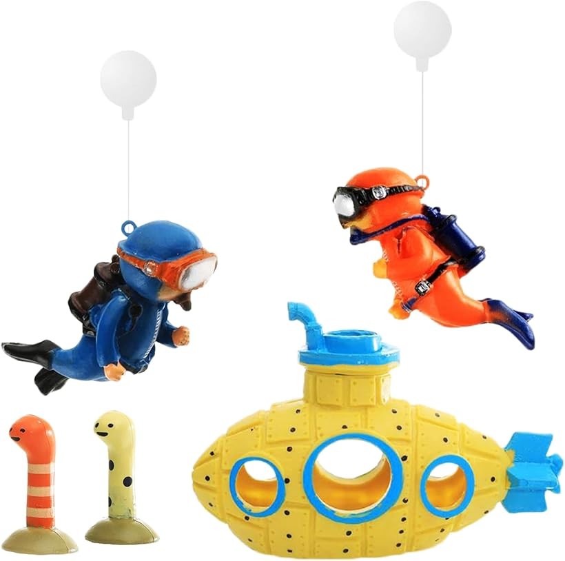 アクアリウム 水槽 かわいい オブジェ 隠れ家 セット レイアウト オーナメント ダイバー 潜水艦(ダイバーx2 潜水艦x1 チンアナゴx2)