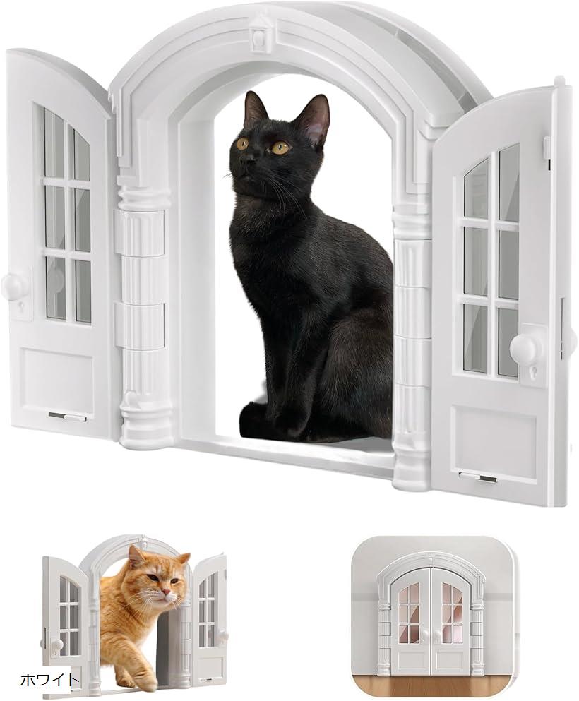Modern neco キャットドア 出入り口 工事不要 引き戸 日本語説明書付き 簡単取付 冷暖房節約 ストレス軽減 10kgまでの猫に対応 後付け (ホワイト, 仔猫 成猫用)
