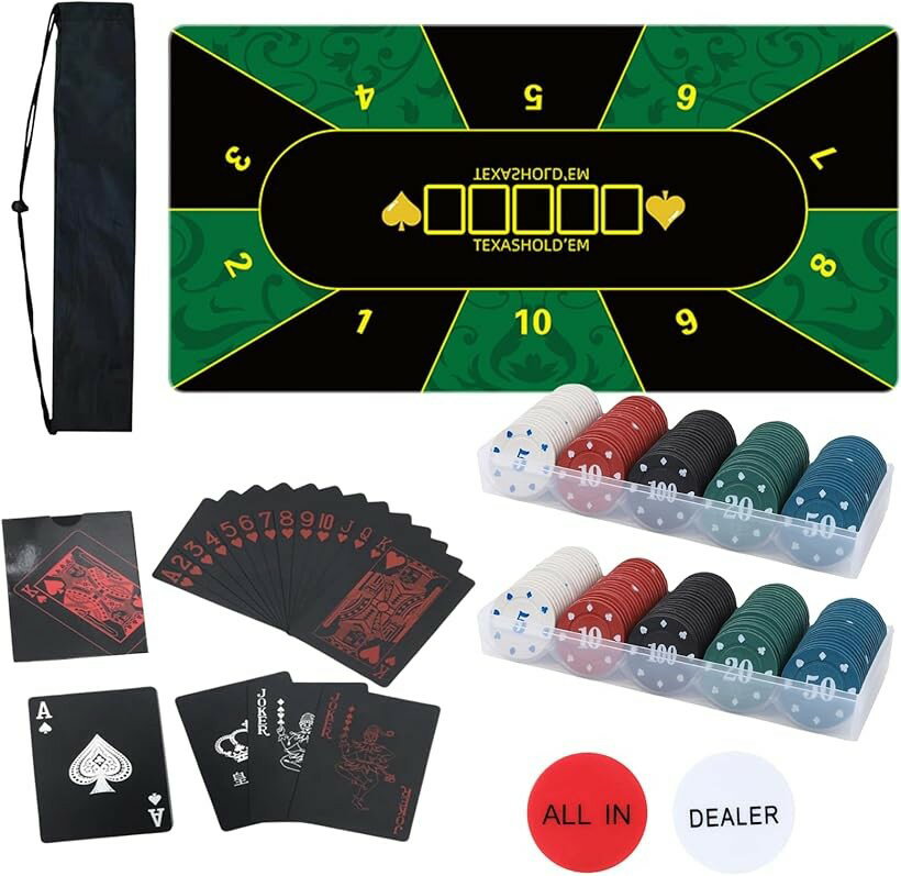 ポーカー セット マット カード チップ ボタン 収納袋 テキサスホールデム