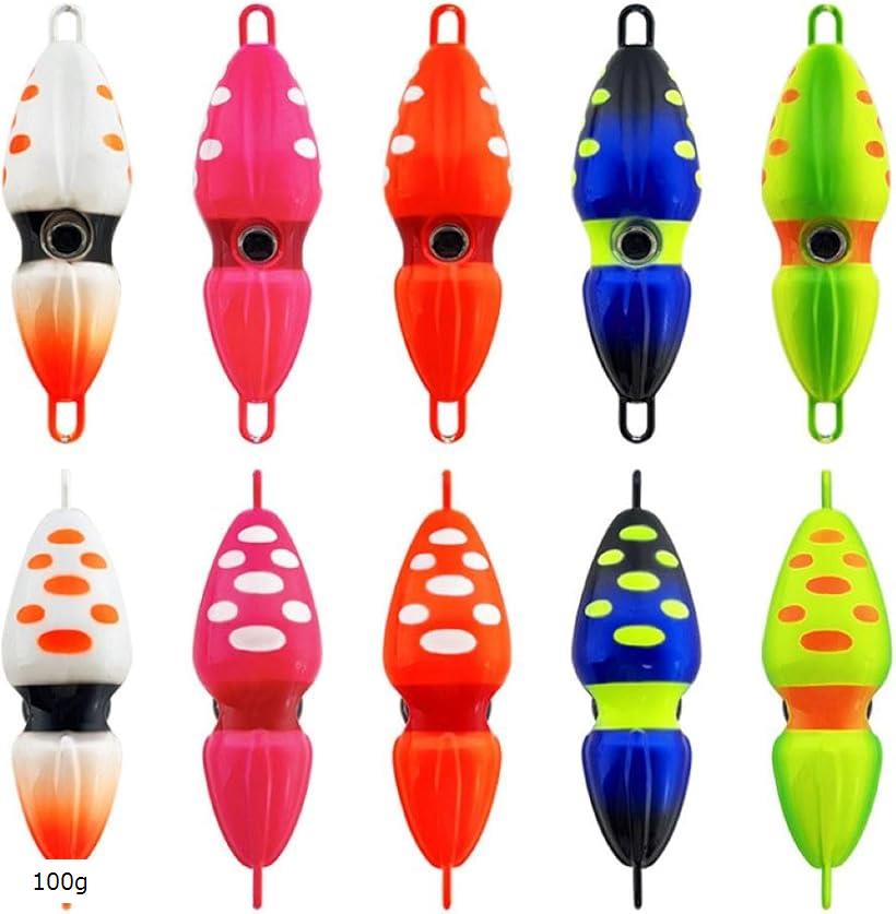 5点 セット オモック イカ型 夜光 発光 タイラバ ジグ 釣り (ピンク、ホワイト、グリーン、レッド、ブルー, 100g)