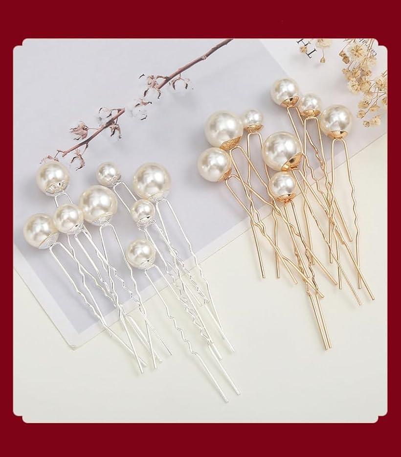 パール ヘアピン 4サイズ 24本 結婚式 和装 パーティー用(ゴールド)