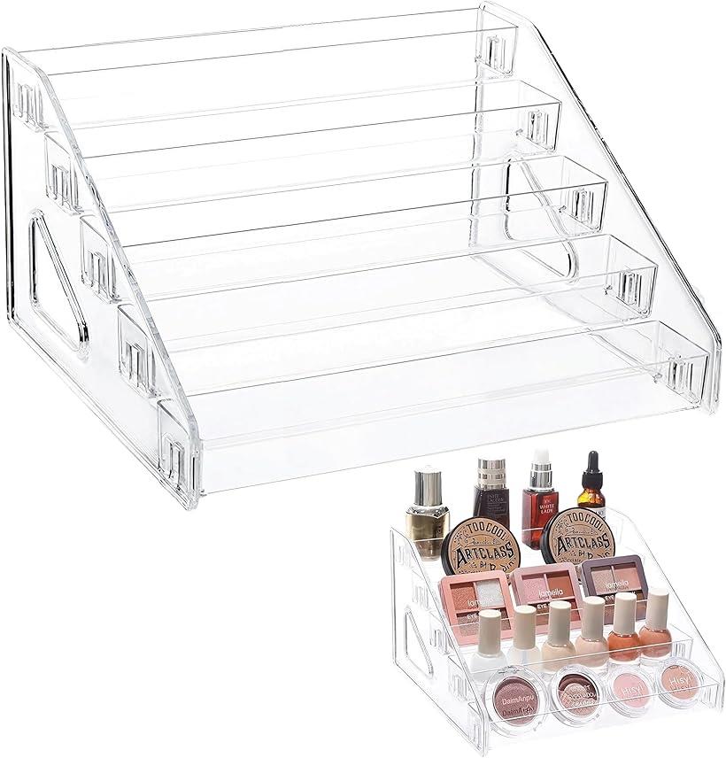 コスメ収納 アクリル ボックス 大容量 化粧品 アイシャドウ スキンケア 卓上 5段 透明 (クリア)