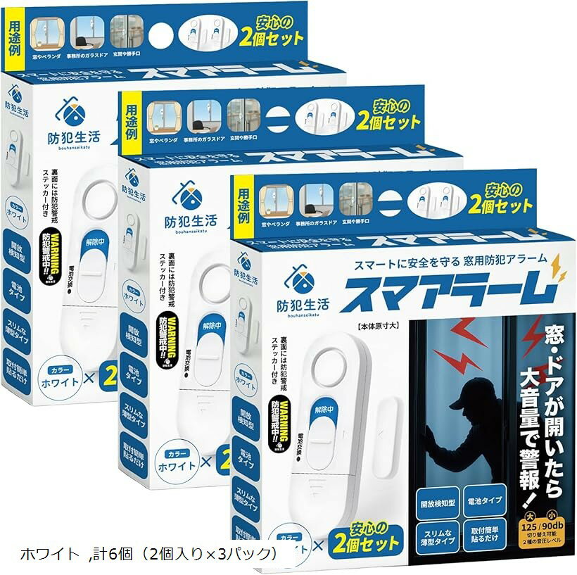 スマアラーム 防犯設備士監修 窓 防犯ブザー 窓開放で125dB大音量警報 貼るだけ設置 超薄型8. ...