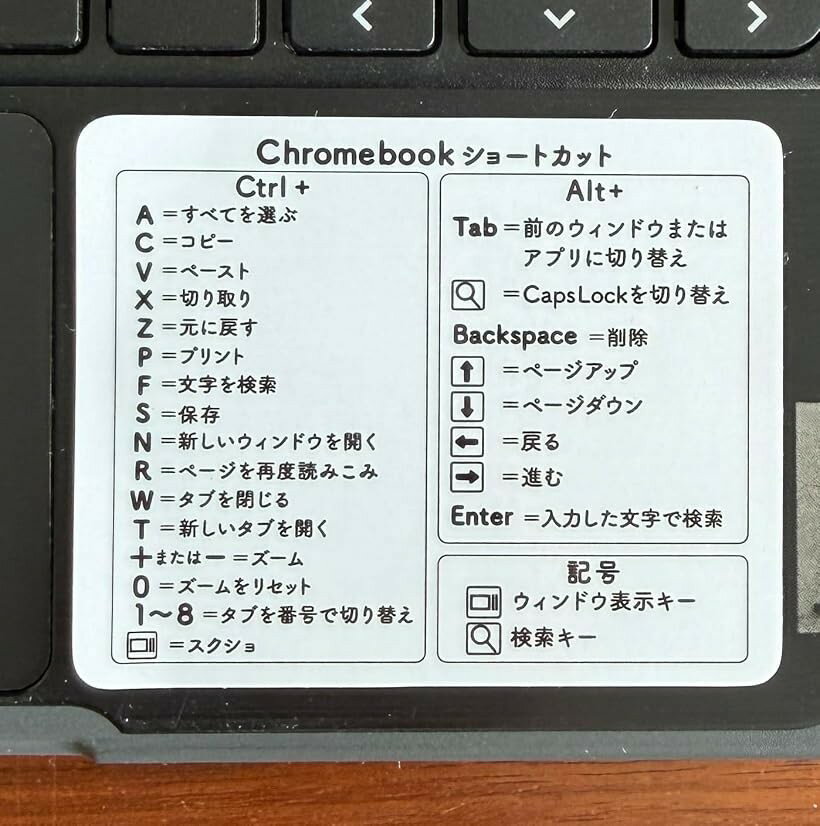 ムイビエン Chromebook ショートカット ステッカー 日本語表記 学校 授業 学習サポート 6.1x7.6cm 子ども向け操作早見表 (ホワイト, chromebook2枚)
