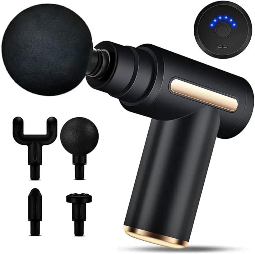 2025新設計サロンが使っている ハンディガン 筋膜リリースガン 6段階強力振動 振動調節 USB充電 アタッチメント付き 軽量 (ブラック)