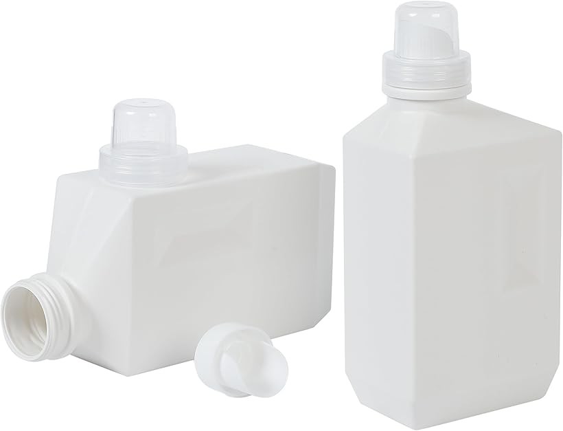 洗濯洗剤 柔軟剤 詰め替えボトル 1000ml 2本セット 目盛り付きキャップ 液だれ防止ノズル ランドリーボトル (ホワイト, 中型)
