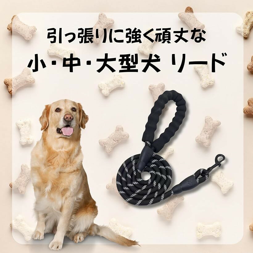 犬用 リード 丈夫で切れにくい 耐引っ張り クッションハンドル付き お散歩用リード カラビナ付 (グレー, 2m)