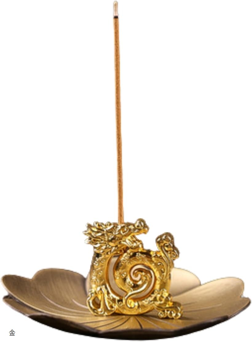 incense Burners - お香立て 龍 線香立て インセンスホルダー 仏壇用 干支飾り コンパクト 瞑想 (金, 3.5x3.5x1.1cm)