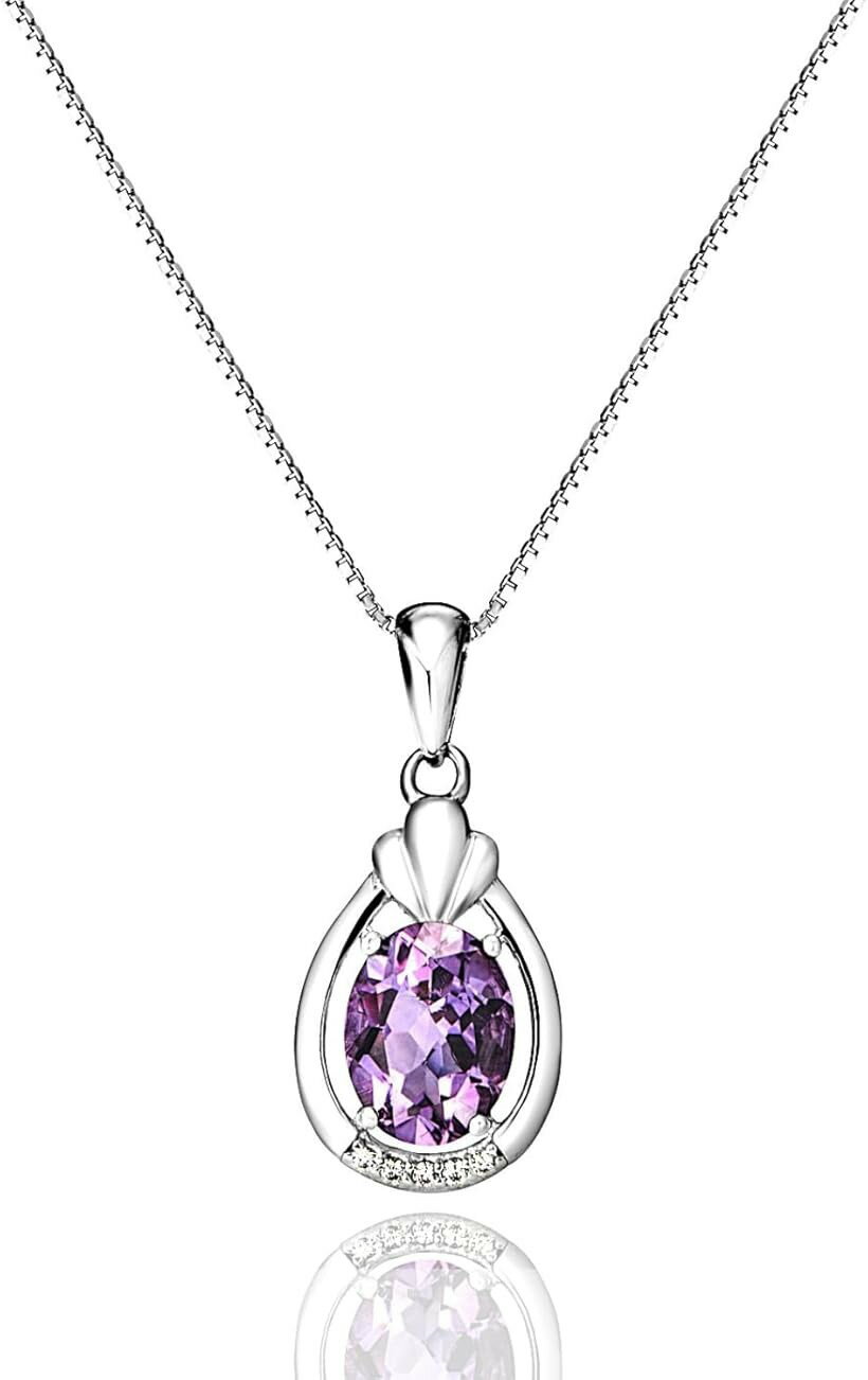 Cute jewelry Mei Leaf 天然石 ネックレス シルバー925 しずく型 ペンダント レディース b アメジスト ベネチアンチェーン (シルバー, 小)
