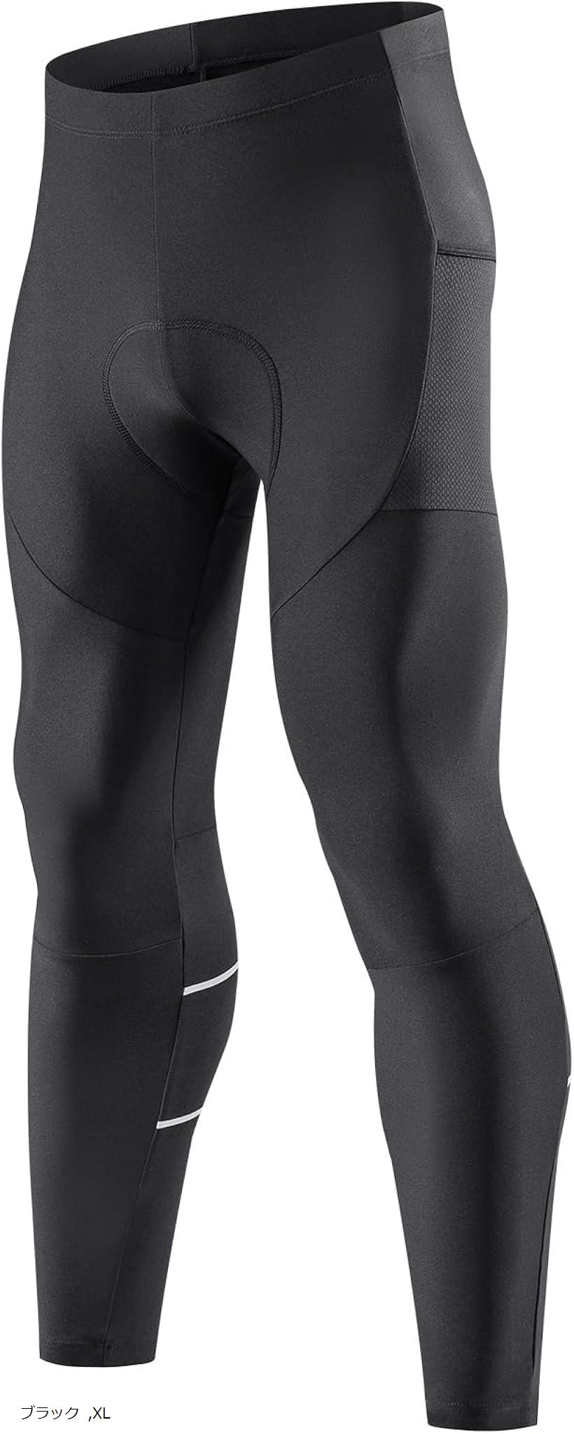 メンズ サイクルパンツ 裏起毛 サイクリング サイクルウェア 自転車パンツ 4Dパッド 保温 防風 通気 弾力 (ブラック, XL)