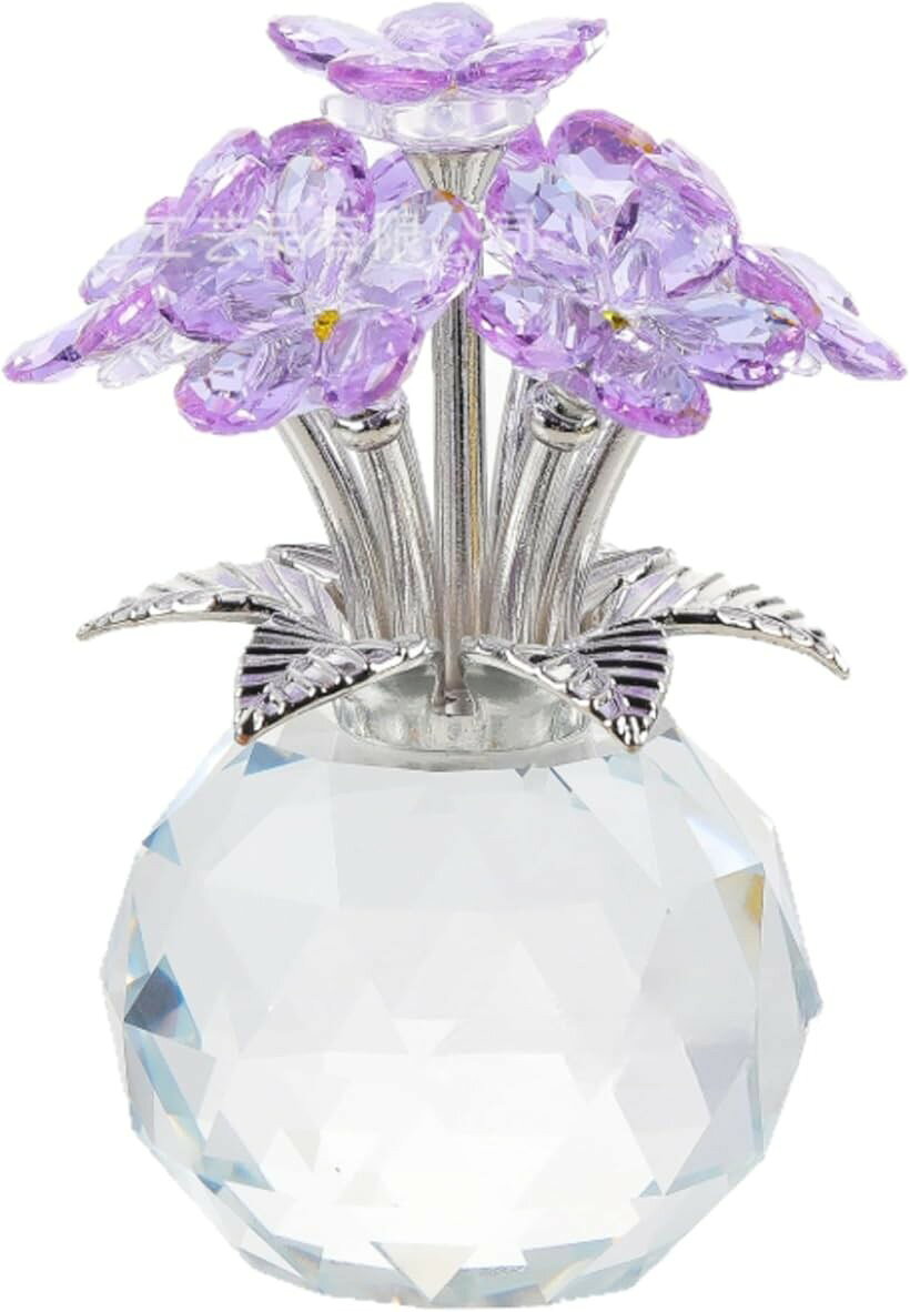忘れな草 花の置物 クリスタルオブジェ フォーゲットミーノット 花飾り 誕生日 結婚記念日 インテリア雑貨 小さな贈り物 透明感 デコレーション 窓辺 ディスプレイ (パープル, 長さ7.0x高さ11.0x幅7.0cm)