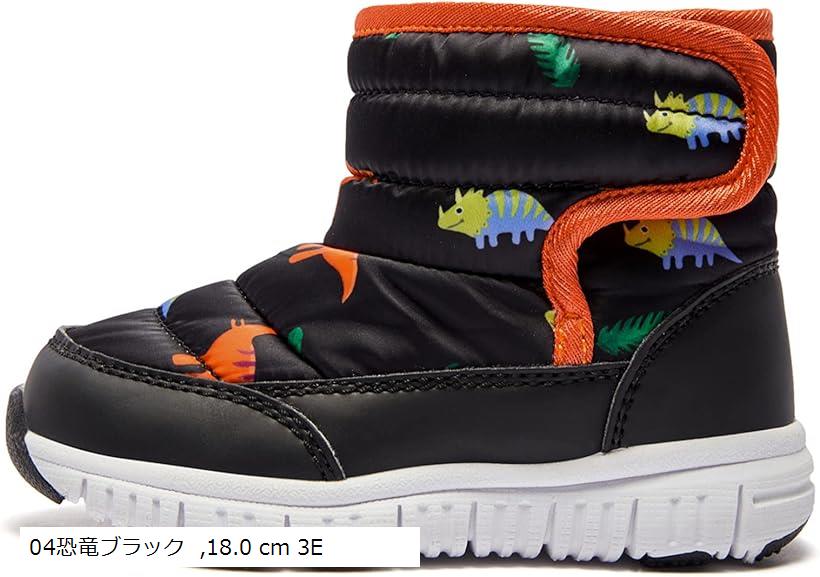 スノーブーツ キッズ ウインターブーツ ベビー 女の子 男の子 スノーシューズ 子供 雪遊び アウトドア 冬用 靴 雪用 裏ボア 防水 防寒 滑り止め 軽量 (恐竜ブラック, 18.0 cm 2.5E)