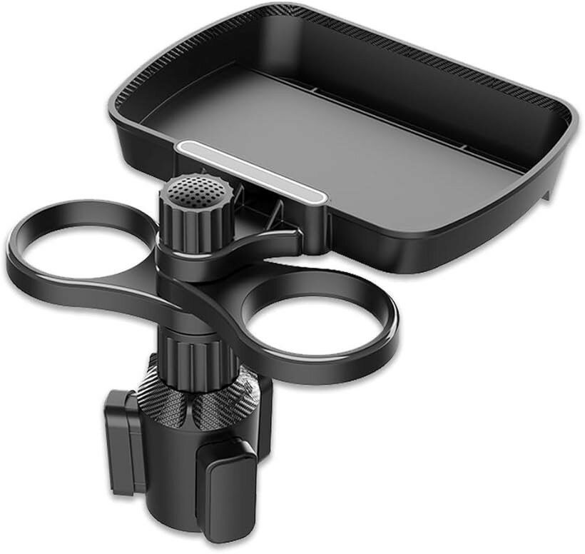 ドリンクホルダー トレイ付き 2in1 360度回転式 スマホスロット (ブラック)