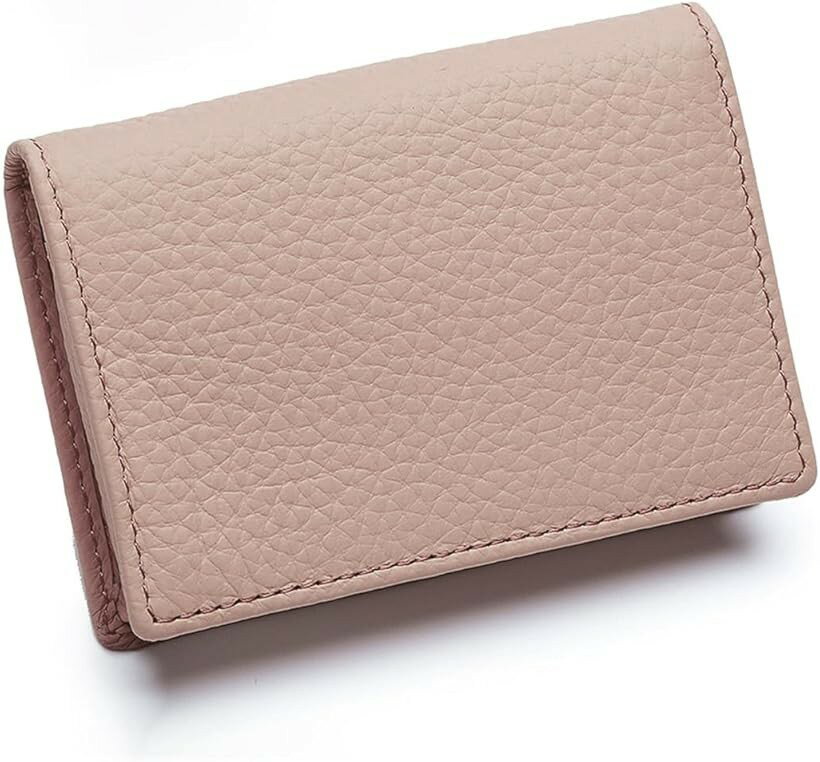 本革名刺入れ カードケース メンズ レディース 大容量 コンパクト日本国内検品 (ピンク, 約10.7cm x 約7.5cm x 約2cm)