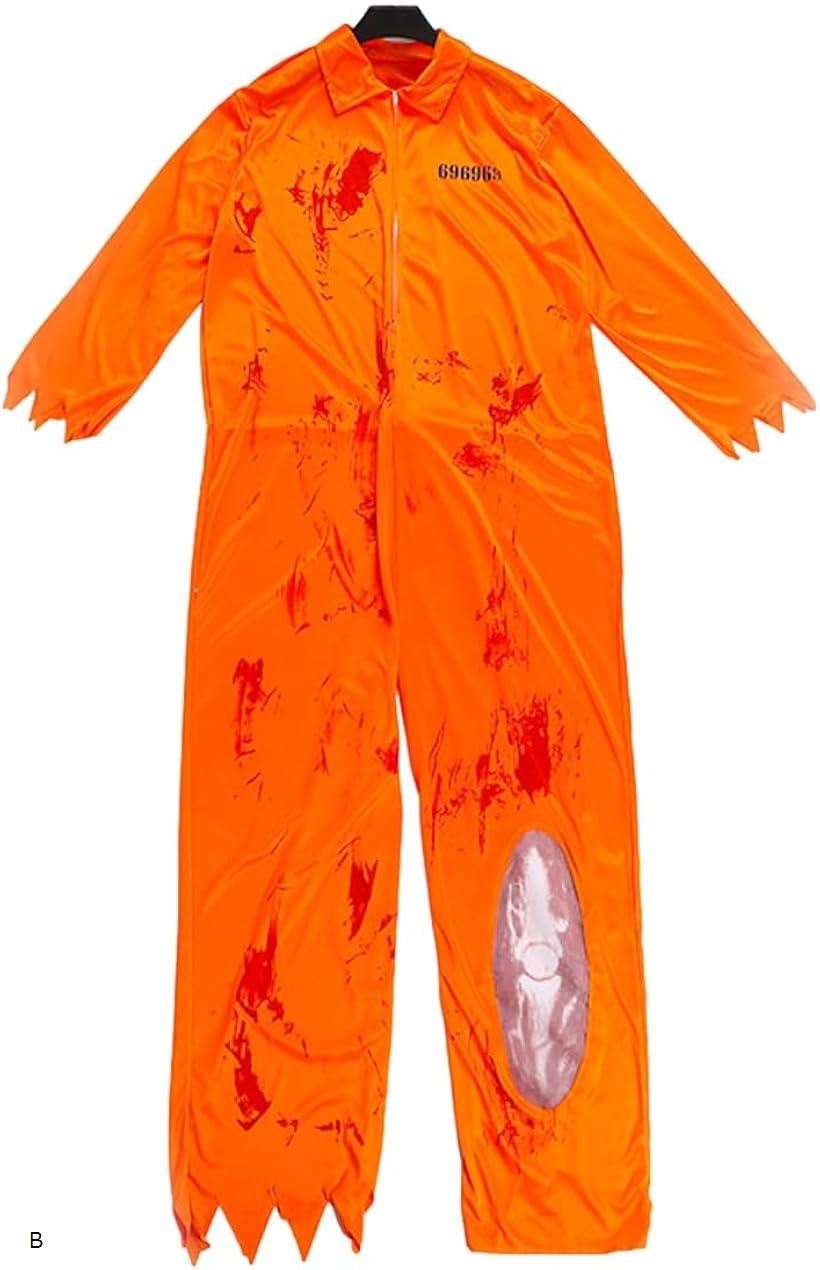 囚人服 長袖 コスプレ ハロウィン 衣装 仮装 コスチューム 大人用 学園祭 文化祭 つなぎ 作業着 B かっこいい かわいい おしゃれ 人気 レディース (B)