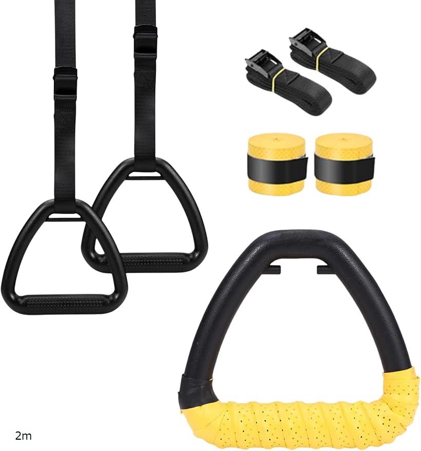 懸垂 吊り輪 ストレッチ リング エクササイズ 自重 トレーニング 体操 自宅用 ホーム フィットネス ギアリング ハンドル 体幹 ボディメイク 筋トレ (ブラック, 2m)