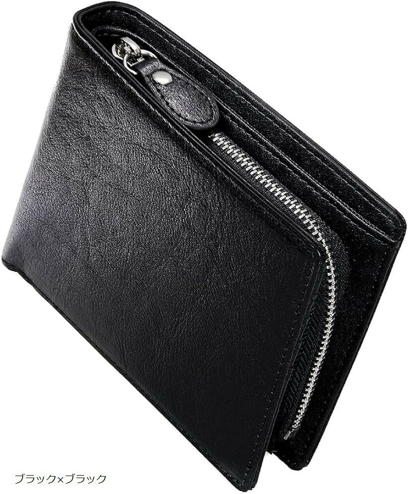 DO Dean Olsen 職人による手作り 人気ブランド 財布 メンズ オイルドレザー 本革 コンパクト 二つ折り財布 メンズ財布 折りたたみ財布 男性 紳士用 ギフトBOX入り プレゼント 父の日 (ブラックxブラック)