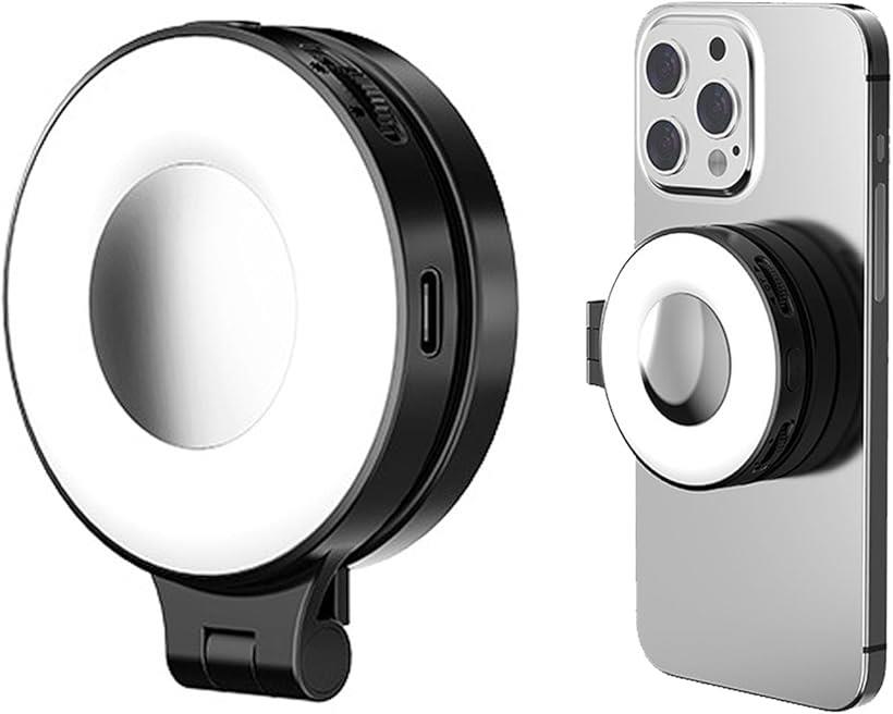 1台2役リングライト MagSafe対応 撮影用ライト マグセーフ 自撮りライトスマホライト USB充電式 48個LED搭載 3色モード 2500～8500K色温度調節 回転可能