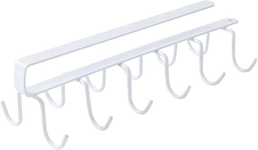 キッチン用品収納フック 多機能収納フック ネジ止め不要 キッチンツール 戸棚下 6連 (白)