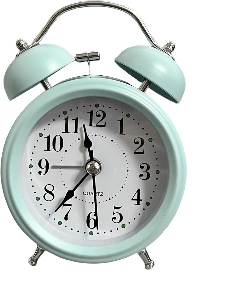 大音量 アラーム 時計 目覚まし時計 アナログ ベル 振動 可愛い うるさい 爆音 絶対起きる時計 ベル音 デスククロック ツインベル 静音連続秒針 電池別売 アラームクロック ライトブルー 3インチ(3)