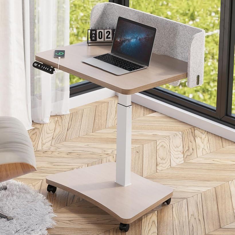 昇降デスク パソコンデスク 昇降式 サイドテーブル 電動昇降式 幅80CMx奥行60CM ベッドテーブル カフェテーブル ミニテーブ ローテーブル 介護 高さ調節可能 メモリー機能付き 高さ75～120cm (oak, 80cmx60cm)