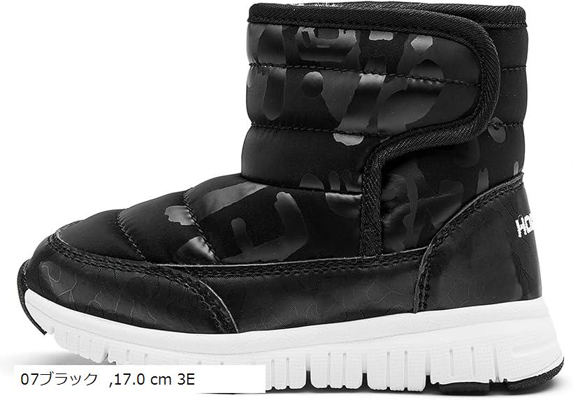 スノーブーツ キッズ ウインターブーツ ベビー 女の子 男の子 スノーシューズ 子供 雪遊び アウトドア 冬用 靴 雪用 裏ボア 防水 防寒 滑り止め 軽量 (01ブラック, 17.0 cm 2.5E)