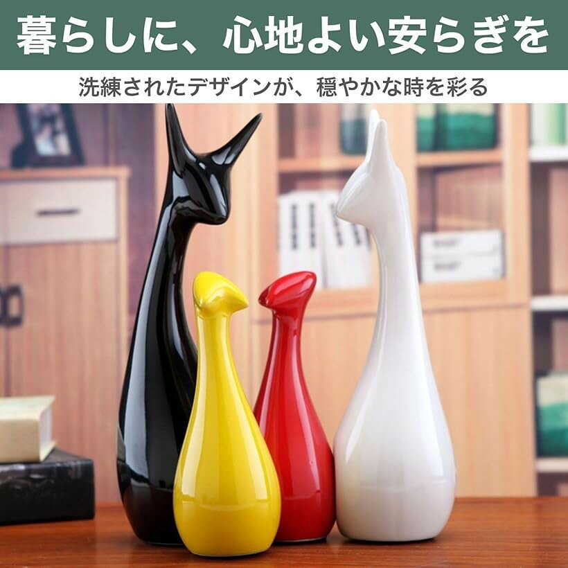 シカ オブジェ インテリア雑貨 動物 北欧 ギフト しか 置物 4点セット (パステル, 鹿の父 約27x7cm、鹿の母 約26x7cm、鹿の子2個 約16x6cm)