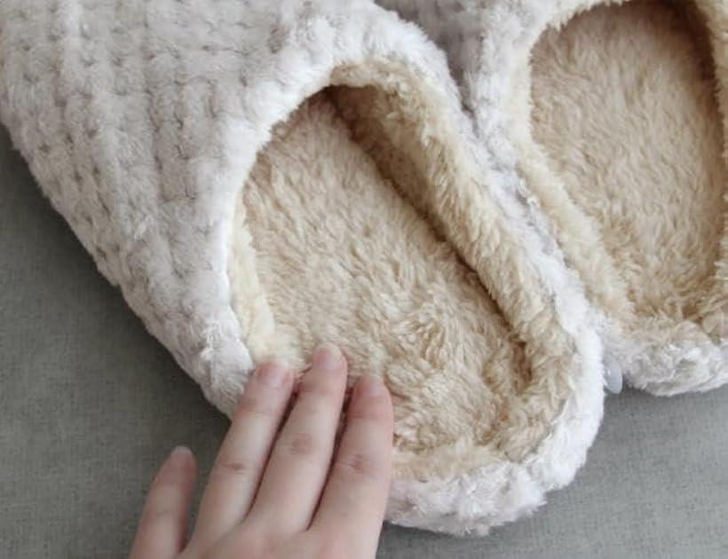 ホリックのエンプティオ コーデュロイ 暖かい スリッパ あったか ルームシューズ かわいい ボア レディース バブーシュ ふわふわ ファー もこもこ モコモコ ギフト 超軽量 オシャレ オフィス (マイクロワッフルベージュ, Free Size)｜アングル3