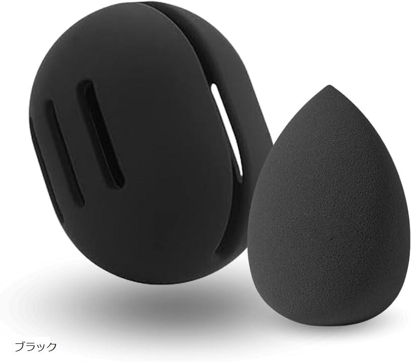 パフ メイクスポンジ 化粧スポンジ メイクパフ ファンデーション しずく型 やわらかパフケース付き (ブラック)