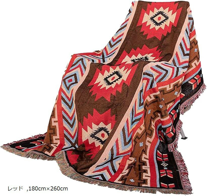 ネイティブ オルテガ 柄 メキシカン キャンプ ラグ 民族柄 アウトドア マット ブランケット (レッド, 180cmx260cm)