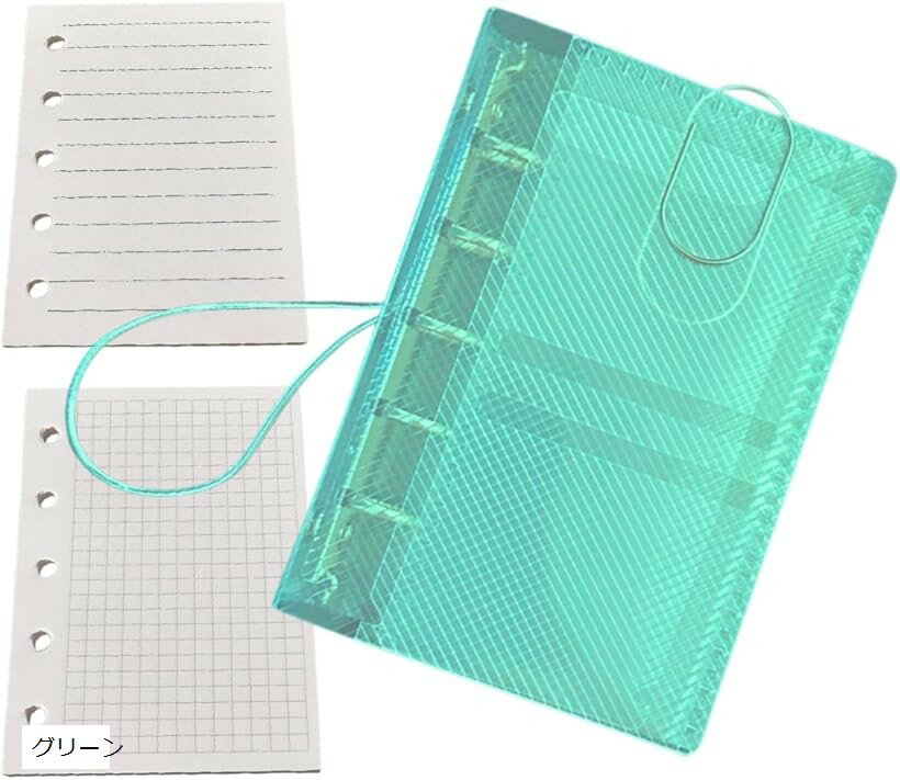 システム手帳 M5 5穴 ミニ バインダー メモ帳 シール帳 リフィル80枚付き ブルー (グリーン)