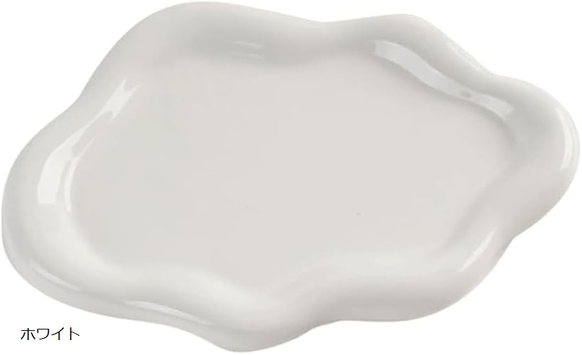 ジュエリートレイ アクセサリー収納 小物入れ 鍵置き 陶器 北欧 インテリア (ホワイト, 全長19.5cm 幅13.5cm 高さ1.5cm)