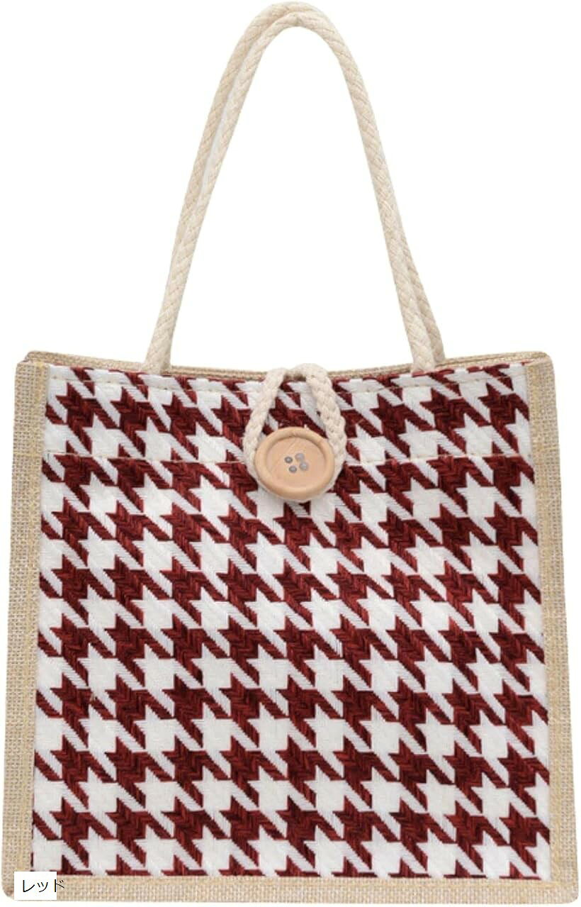 ジュート 麻 トート バッグ ミニ 手提げ レディース 5色 刺繍 軽量 エコ ナチュラル カゴ シンプル お出かけ 買い物 (レッド)