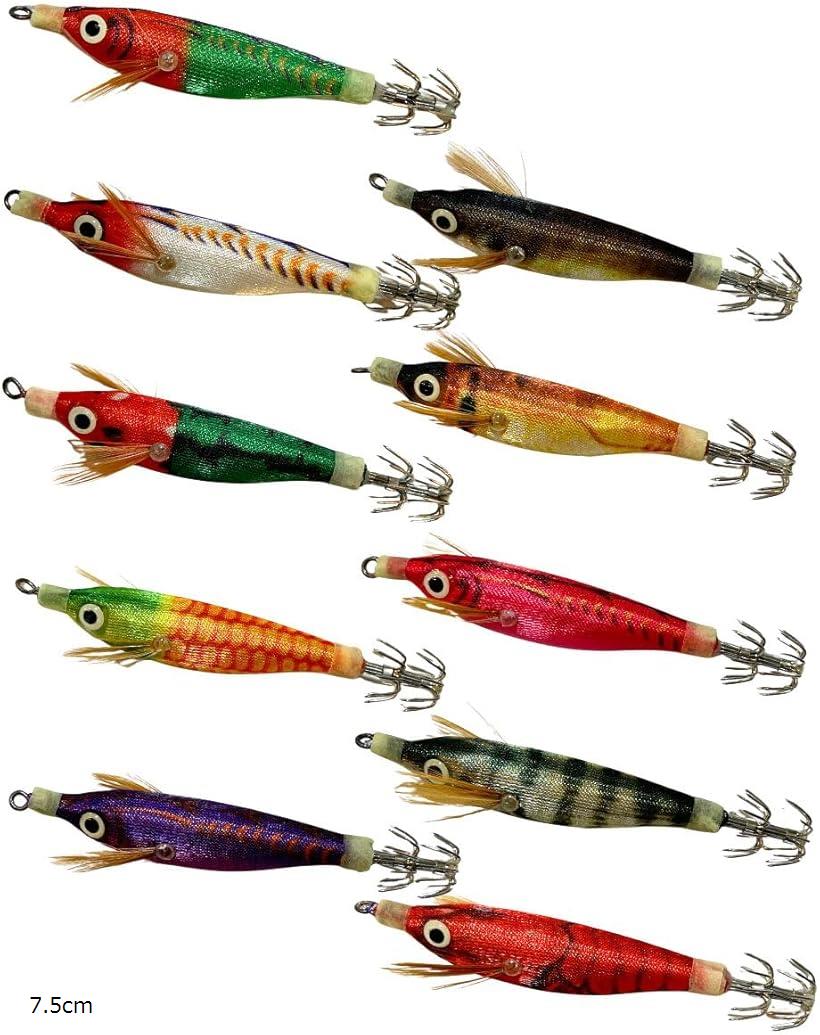 スッテ エギ ルアー 10本 セット イカメタル オモリグ 釣り 浮き 仕掛け 夜光 ケイムラ (ミックス, 7.5cm)