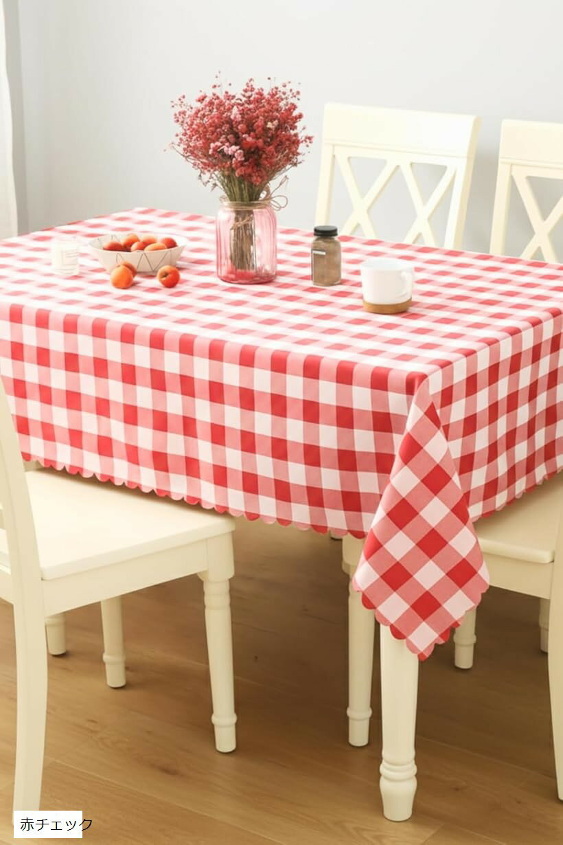 テーブルクロス チェック柄 PVC加工 防水 撥水 汚れ防止 滑り止め ダイニング用 大きいサイズ ダイニングテーブル (赤チェック, 120cmx180cm)