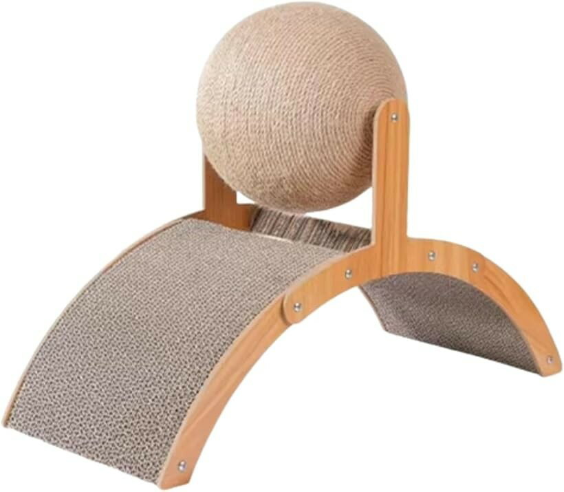 猫 爪研ぎ おもちゃ ネコ キャットアーチ ペット 回転ボール ストレス発散 (ブラウン)